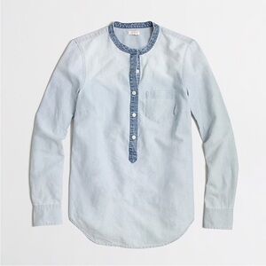 J. CREW Contrast Band Oxford Chambray Popover L/S Shirt Size 12 | EUC